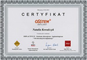 certyfikat dla Natalii Kowalczyk