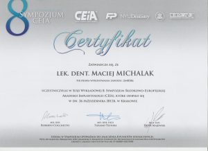 certyfikat dla lek. dent. Macieja Michalaka